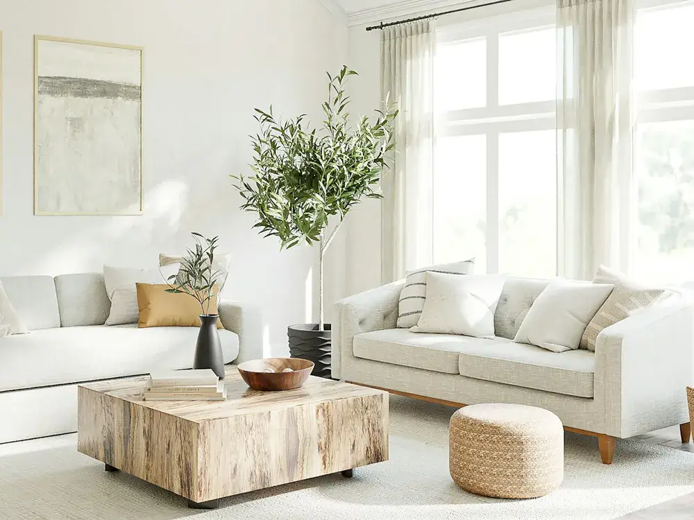 Bright, cool living room kept comfortable after AC repair in Los Angeles, CA