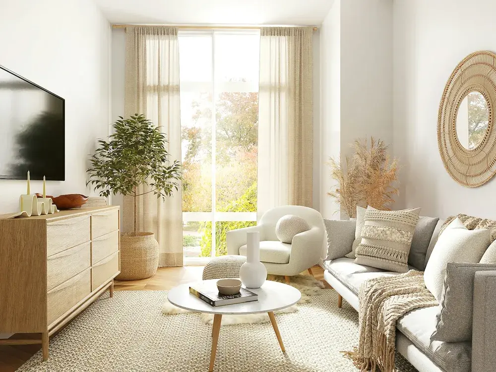 Sunlit, comfortable Los Angeles home interior cooled by a new high-efficiency system